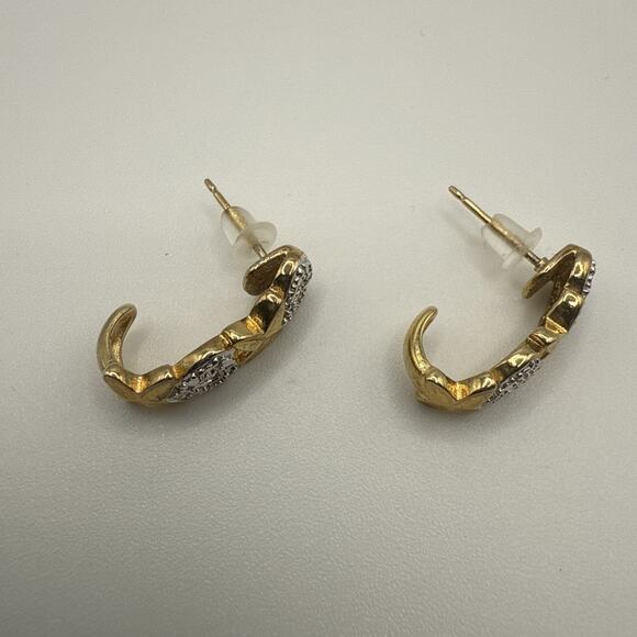 Gold Over Sterling Silver Earrings Diamond Accents Half Hoop XOXO Pierced - Picture 2 of 6